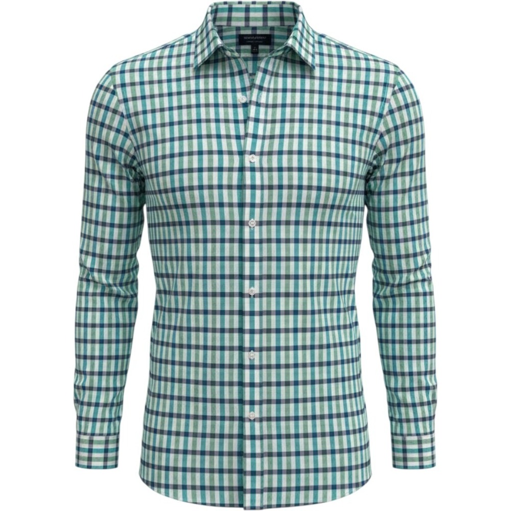 Banana Republic Button Down Mens L Green Excellent Non-Iron Plaid Cotton Shirt
